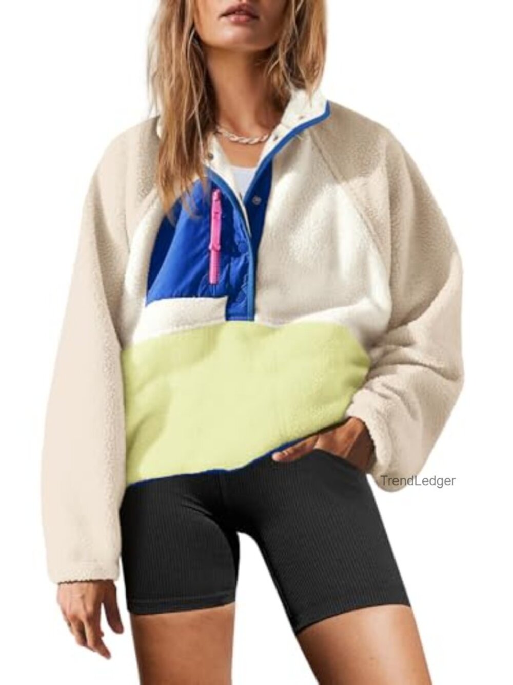 Womens Sherpa Fleece Pullover Jacket Button Down Zip Pockets
